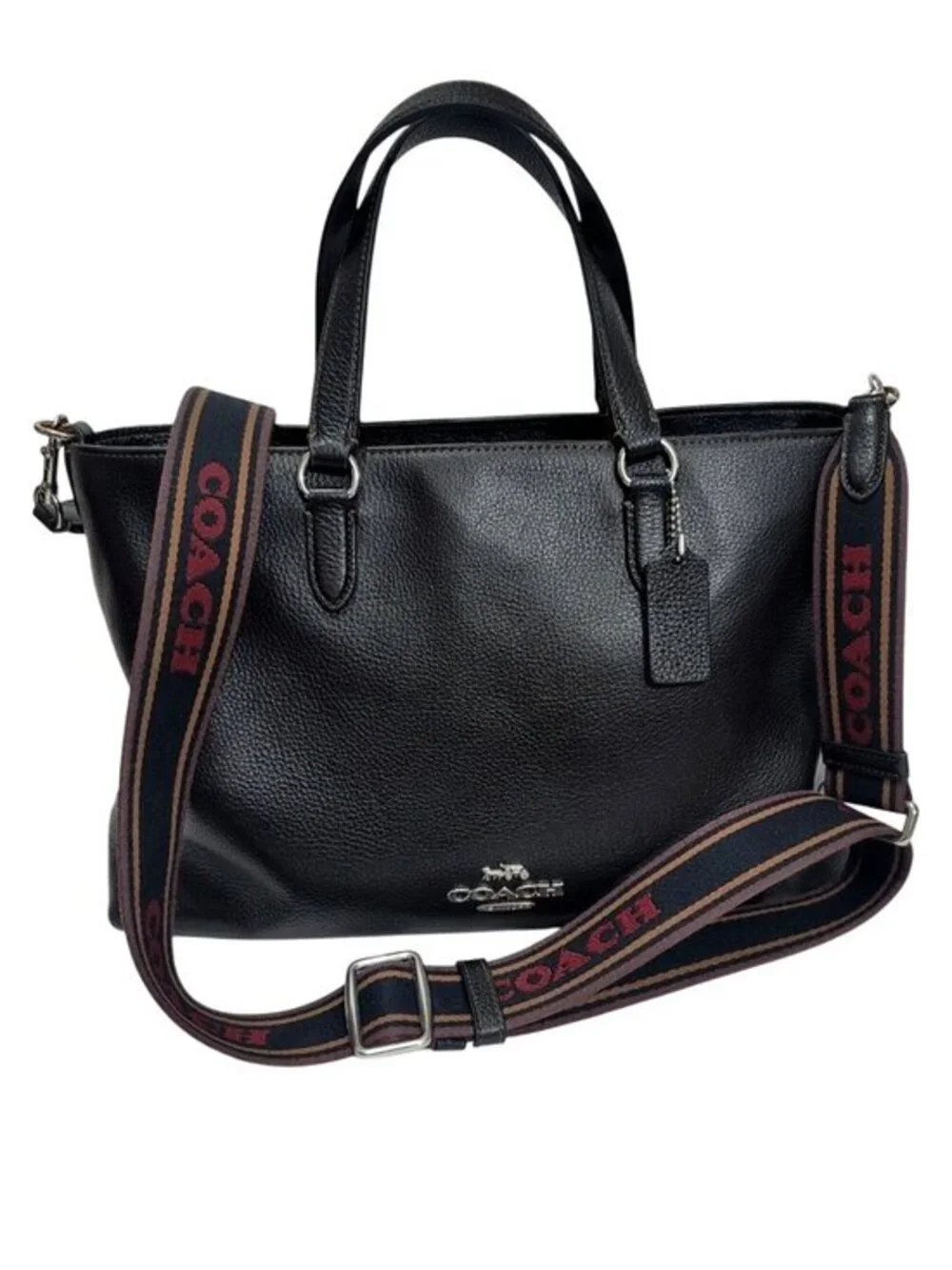 Coach Logan Black Pebbled Leather Carryall Logo Strap